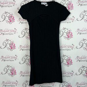 Poof! Dress mini cut out chest Black Ribbed Mini Dress bondage tight dress